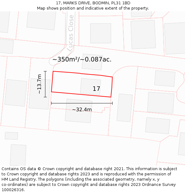 17, MARKS DRIVE, BODMIN, PL31 1BD: Plot and title map