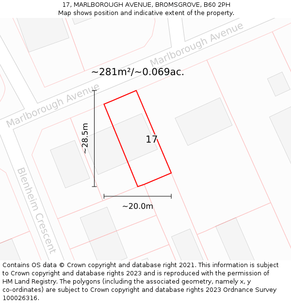 17, MARLBOROUGH AVENUE, BROMSGROVE, B60 2PH: Plot and title map