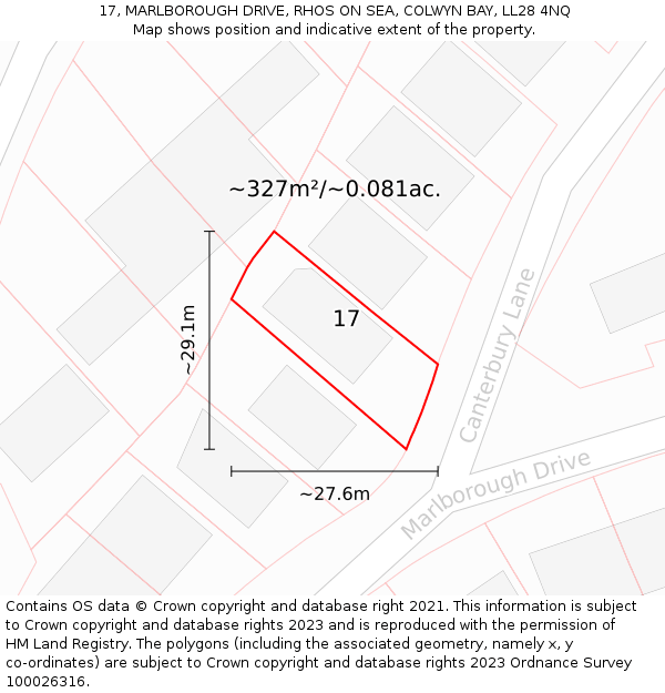 17, MARLBOROUGH DRIVE, RHOS ON SEA, COLWYN BAY, LL28 4NQ: Plot and title map