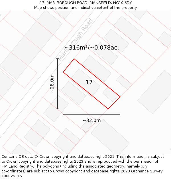 17, MARLBOROUGH ROAD, MANSFIELD, NG19 6DY: Plot and title map