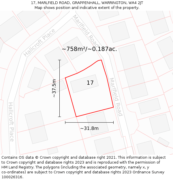 17, MARLFIELD ROAD, GRAPPENHALL, WARRINGTON, WA4 2JT: Plot and title map