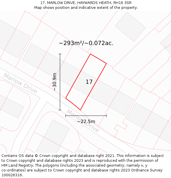 17, MARLOW DRIVE, HAYWARDS HEATH, RH16 3SR: Plot and title map
