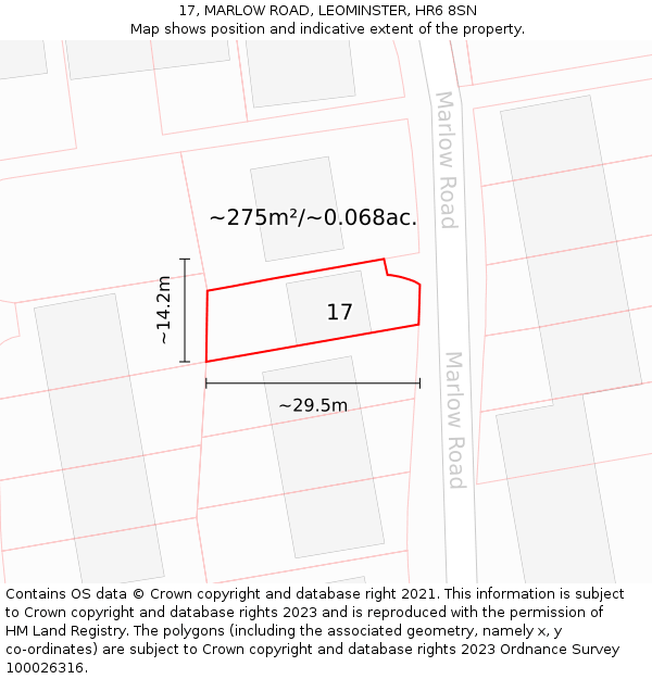 17, MARLOW ROAD, LEOMINSTER, HR6 8SN: Plot and title map