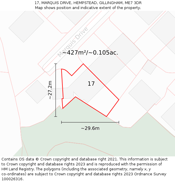 17, MARQUIS DRIVE, HEMPSTEAD, GILLINGHAM, ME7 3DR: Plot and title map