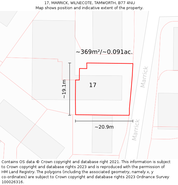 17, MARRICK, WILNECOTE, TAMWORTH, B77 4NU: Plot and title map