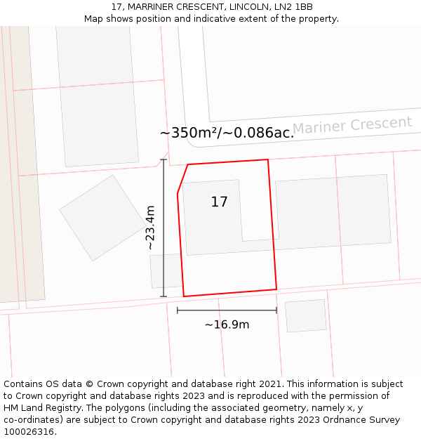 17, MARRINER CRESCENT, LINCOLN, LN2 1BB: Plot and title map