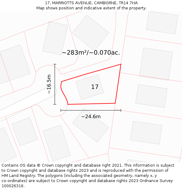 17, MARRIOTTS AVENUE, CAMBORNE, TR14 7HA: Plot and title map