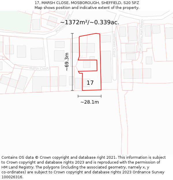 17, MARSH CLOSE, MOSBOROUGH, SHEFFIELD, S20 5PZ: Plot and title map
