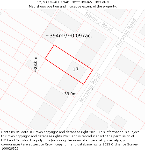 17, MARSHALL ROAD, NOTTINGHAM, NG3 6HS: Plot and title map