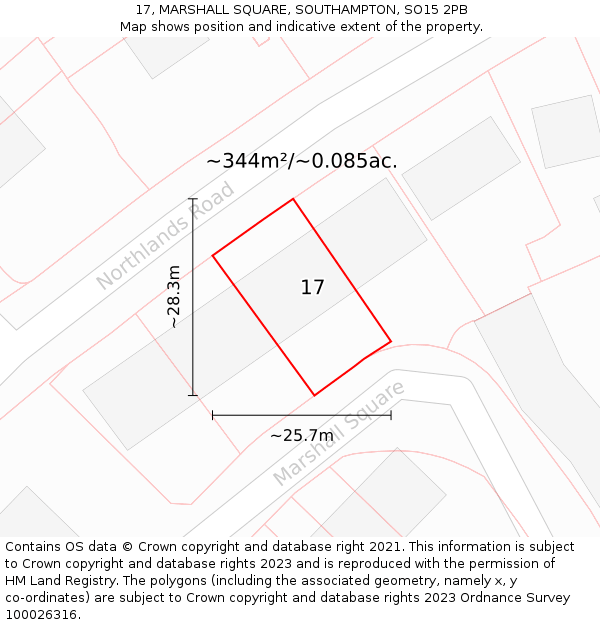 17, MARSHALL SQUARE, SOUTHAMPTON, SO15 2PB: Plot and title map