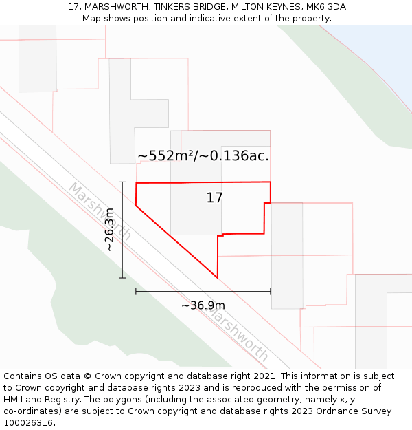 17, MARSHWORTH, TINKERS BRIDGE, MILTON KEYNES, MK6 3DA: Plot and title map