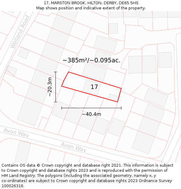 17, MARSTON BROOK, HILTON, DERBY, DE65 5HS: Plot and title map