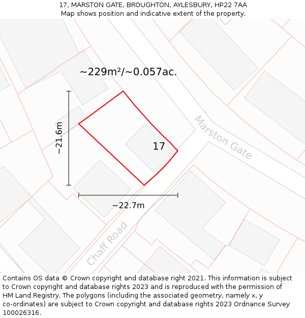 17, MARSTON GATE, BROUGHTON, AYLESBURY, HP22 7AA: Plot and title map