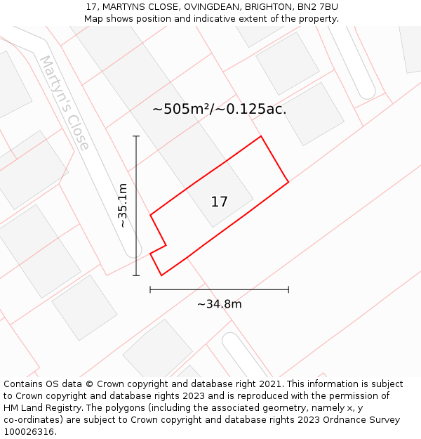 17, MARTYNS CLOSE, OVINGDEAN, BRIGHTON, BN2 7BU: Plot and title map