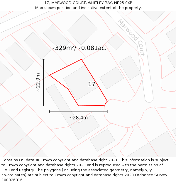 17, MARWOOD COURT, WHITLEY BAY, NE25 9XR: Plot and title map