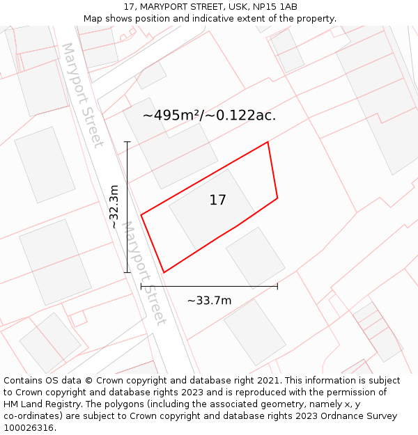 17, MARYPORT STREET, USK, NP15 1AB: Plot and title map