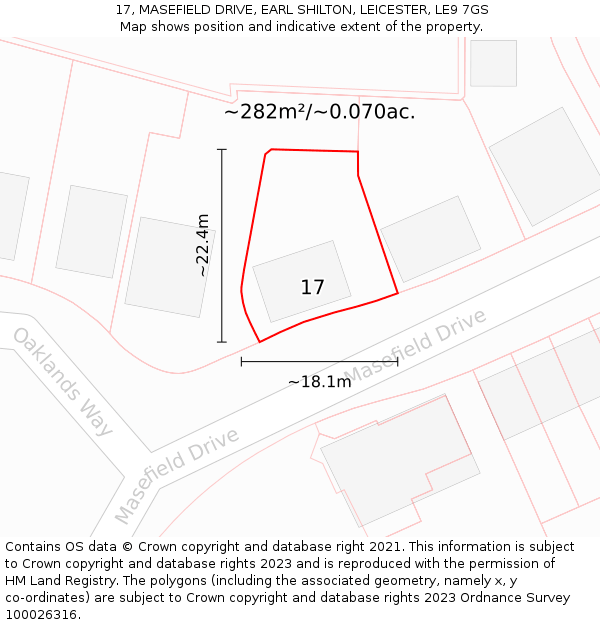17, MASEFIELD DRIVE, EARL SHILTON, LEICESTER, LE9 7GS: Plot and title map