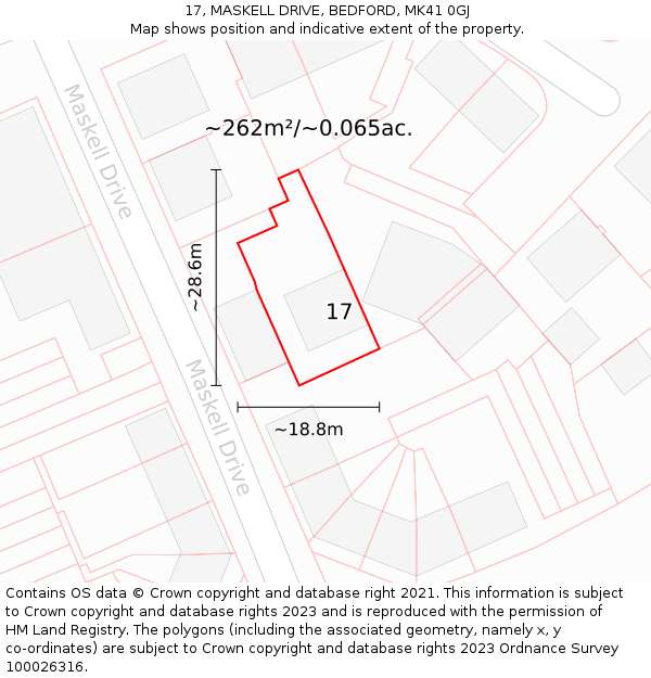 17, MASKELL DRIVE, BEDFORD, MK41 0GJ: Plot and title map