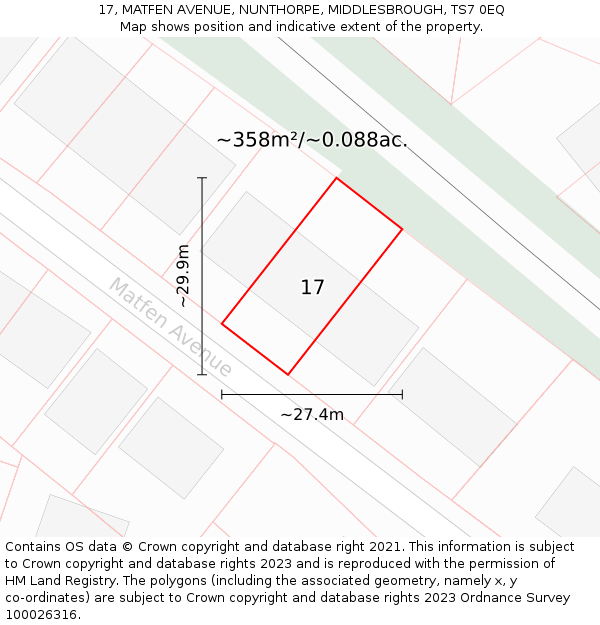 17, MATFEN AVENUE, NUNTHORPE, MIDDLESBROUGH, TS7 0EQ: Plot and title map