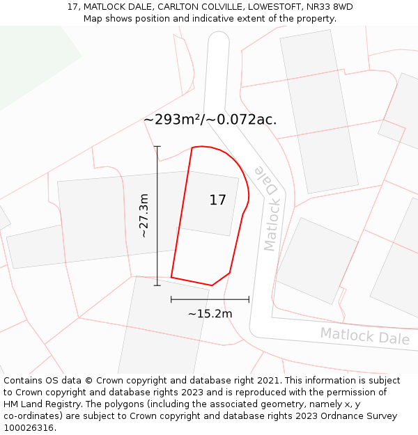 17, MATLOCK DALE, CARLTON COLVILLE, LOWESTOFT, NR33 8WD: Plot and title map
