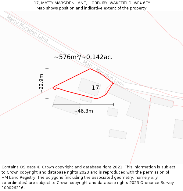 17, MATTY MARSDEN LANE, HORBURY, WAKEFIELD, WF4 6EY: Plot and title map
