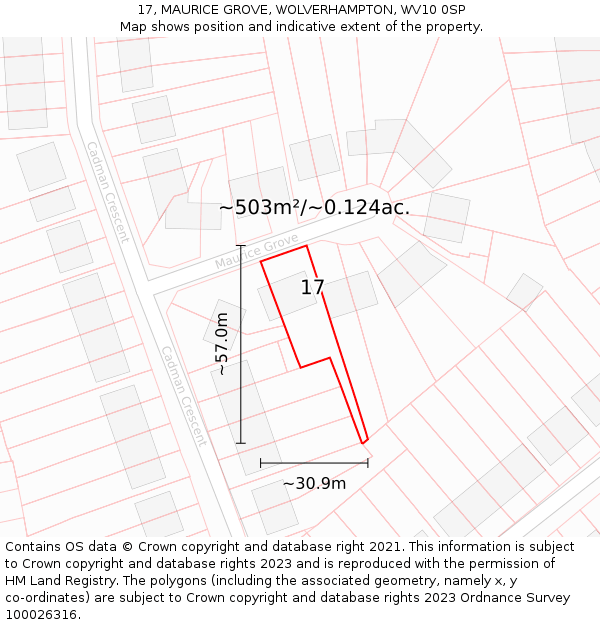 17, MAURICE GROVE, WOLVERHAMPTON, WV10 0SP: Plot and title map