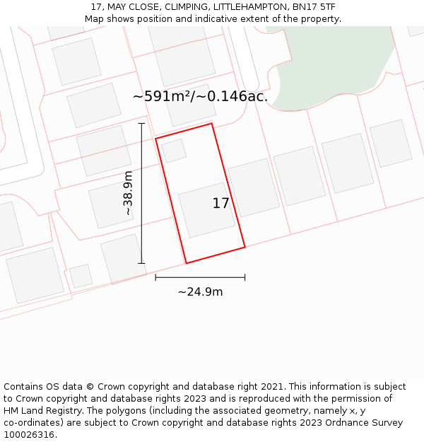 17, MAY CLOSE, CLIMPING, LITTLEHAMPTON, BN17 5TF: Plot and title map