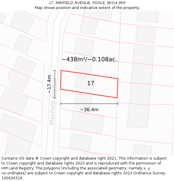 17, MAYFIELD AVENUE, POOLE, BH14 9NY: Plot and title map