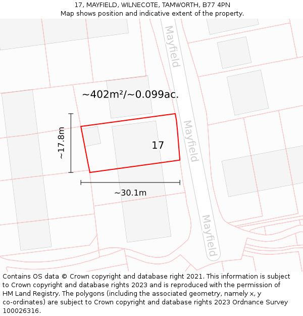 17, MAYFIELD, WILNECOTE, TAMWORTH, B77 4PN: Plot and title map