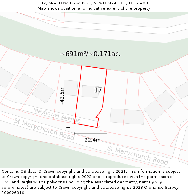 17, MAYFLOWER AVENUE, NEWTON ABBOT, TQ12 4AR: Plot and title map