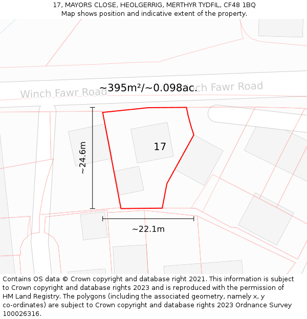 17, MAYORS CLOSE, HEOLGERRIG, MERTHYR TYDFIL, CF48 1BQ: Plot and title map