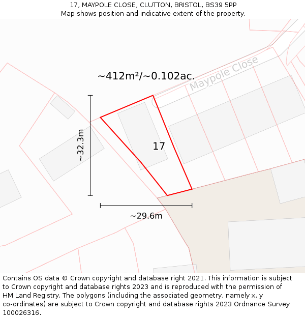 17, MAYPOLE CLOSE, CLUTTON, BRISTOL, BS39 5PP: Plot and title map