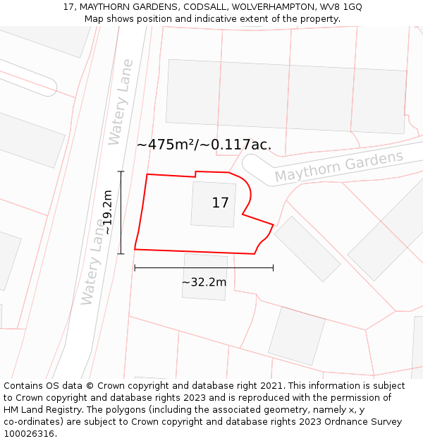 17, MAYTHORN GARDENS, CODSALL, WOLVERHAMPTON, WV8 1GQ: Plot and title map