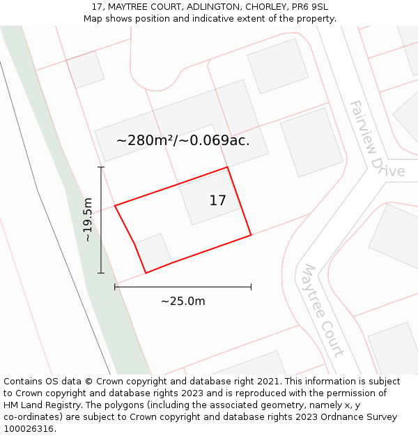 17, MAYTREE COURT, ADLINGTON, CHORLEY, PR6 9SL: Plot and title map
