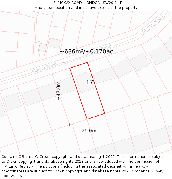 17, MCKAY ROAD, LONDON, SW20 0HT: Plot and title map