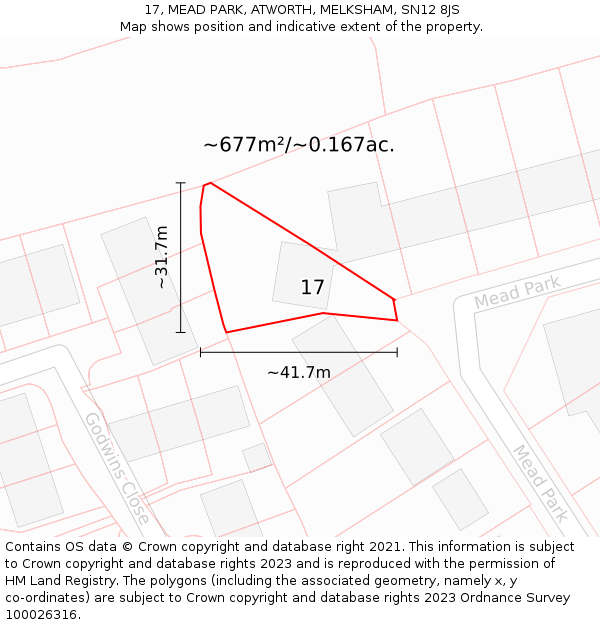 17, MEAD PARK, ATWORTH, MELKSHAM, SN12 8JS: Plot and title map