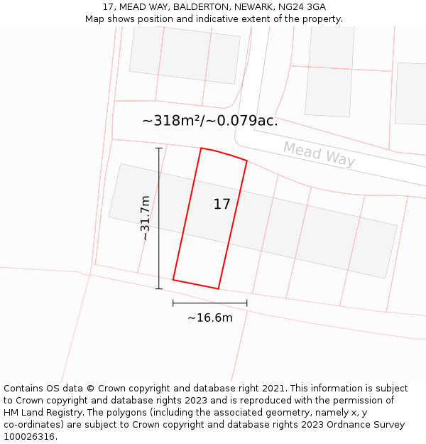 17, MEAD WAY, BALDERTON, NEWARK, NG24 3GA: Plot and title map