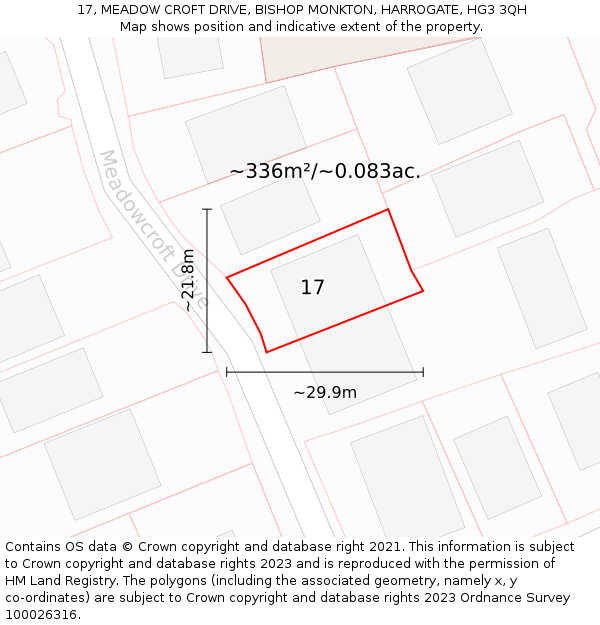 17, MEADOW CROFT DRIVE, BISHOP MONKTON, HARROGATE, HG3 3QH: Plot and title map