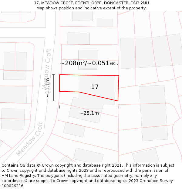 17, MEADOW CROFT, EDENTHORPE, DONCASTER, DN3 2NU: Plot and title map