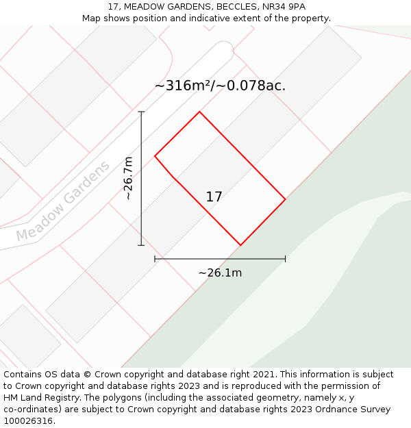17, MEADOW GARDENS, BECCLES, NR34 9PA: Plot and title map