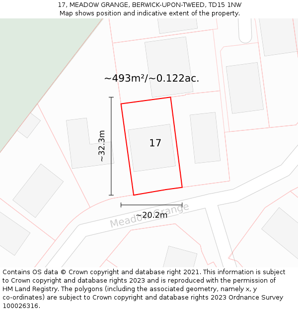 17, MEADOW GRANGE, BERWICK-UPON-TWEED, TD15 1NW: Plot and title map