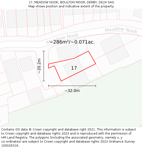 17, MEADOW NOOK, BOULTON MOOR, DERBY, DE24 5AG: Plot and title map