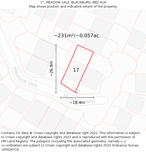 17, MEADOW VALE, BLACKBURN, BB2 4UA: Plot and title map