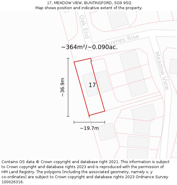17, MEADOW VIEW, BUNTINGFORD, SG9 9SQ: Plot and title map