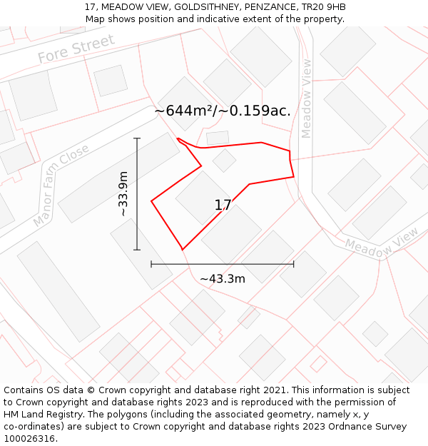 17, MEADOW VIEW, GOLDSITHNEY, PENZANCE, TR20 9HB: Plot and title map