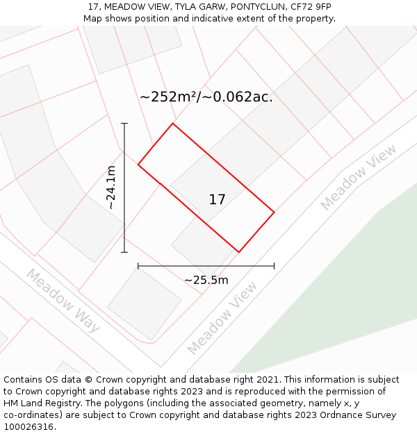 17, MEADOW VIEW, TYLA GARW, PONTYCLUN, CF72 9FP: Plot and title map