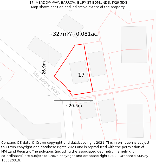 17, MEADOW WAY, BARROW, BURY ST EDMUNDS, IP29 5DG: Plot and title map