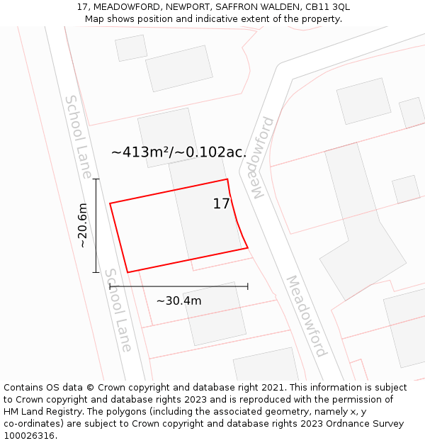 17, MEADOWFORD, NEWPORT, SAFFRON WALDEN, CB11 3QL: Plot and title map