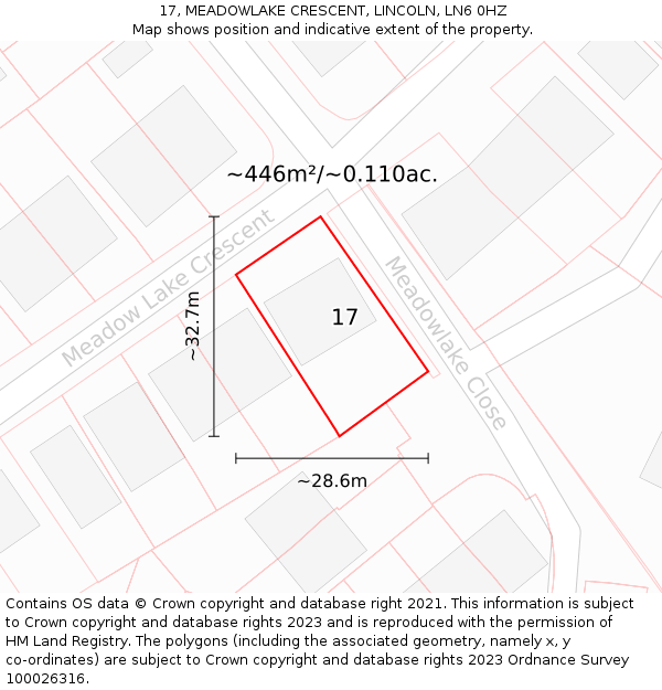 17, MEADOWLAKE CRESCENT, LINCOLN, LN6 0HZ: Plot and title map