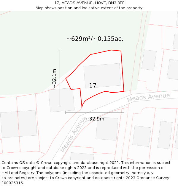 17, MEADS AVENUE, HOVE, BN3 8EE: Plot and title map